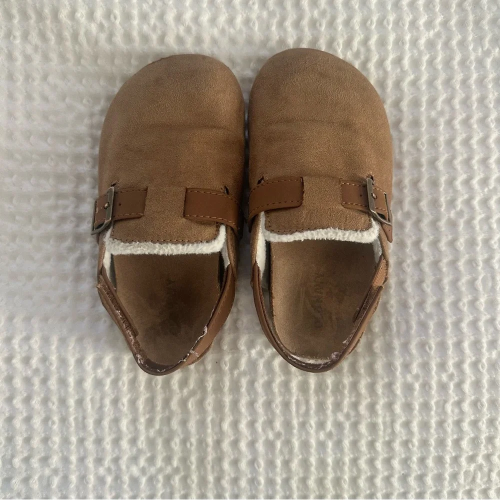 Kids Brown Suede Slip-On Shoes with Shearling Lining